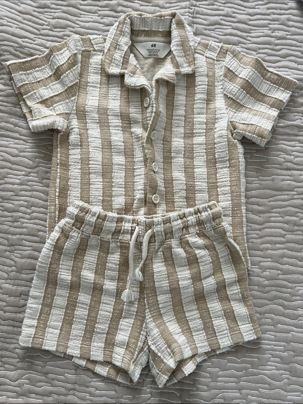 H&M Beige and White Striped Kids Set boys
